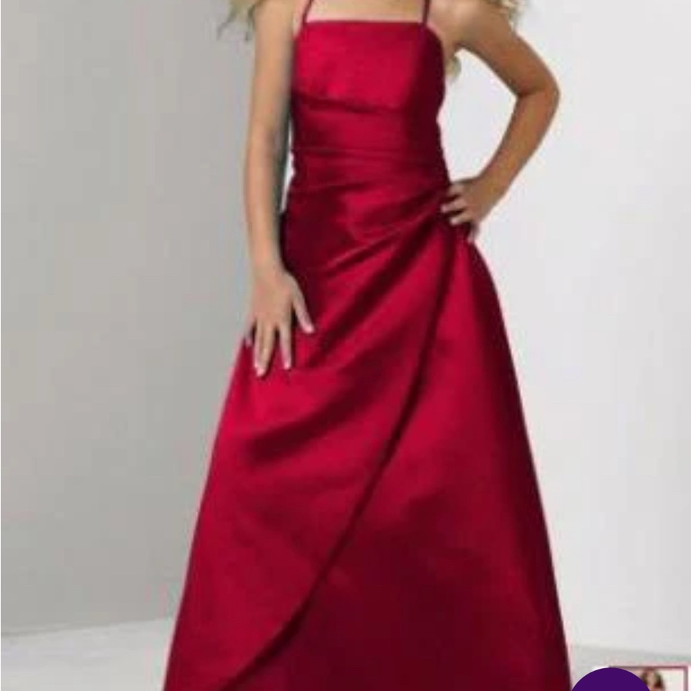 David's Bridal Size JB 16 Ruched Satin Style Apple Crimson Red Maxi Formal Dress